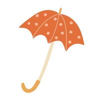 Flat illustration of a polka dot umbrella in warm autumn colors. Perfect for cozy fall themed designs and rainy day concepts. vector