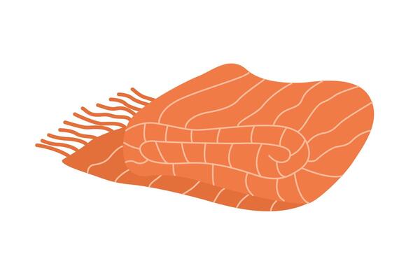 Cozy folded blanket with fringe, perfect for autumn season. Hand drawn flat illustration