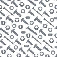 Seamless pattern with screws, nuts, and washers. Hand drawn flat style illustration for for textile prints, wrapping paper, repairing projects vector