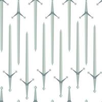Seamless pattern of Medieval claymore medieval swords with long straight blades and decorative crossguards. Hand drawn flat style illustration for textile in historical or fantasy theme vector