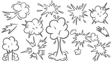 Explosion clouds and flashes with sparks set vector