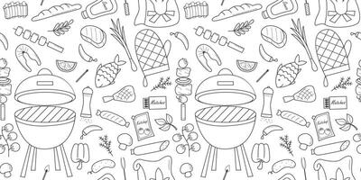 Barbecue seamless pattern doodle sketch style vector