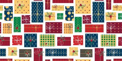 Variation of wrapped Christmas presents seamless pattern vector