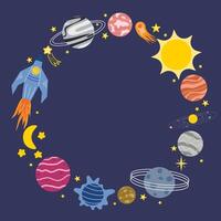 Space themed frame for kids card, party invitation, greetings vector