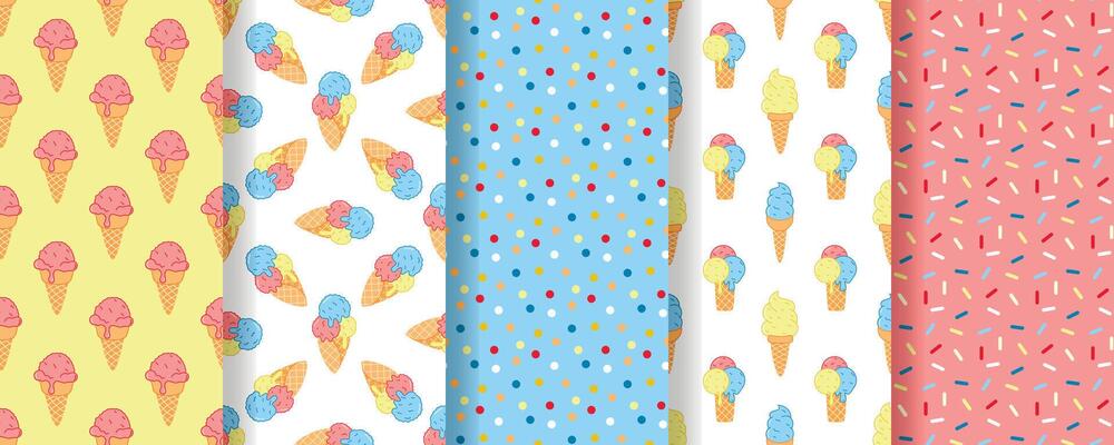 Ice cream seamless pattern set