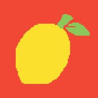 pixel art yellow lemon with leaf fruit icon vector