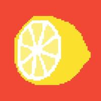 pixel art lemon with leaf fruit icon vector