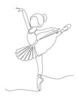 Minimalist one line drawing of a ballet dancer in an elegant pose. Suitable for art prints, dance school materials, creative posters, invitations, apparel, etc. vector