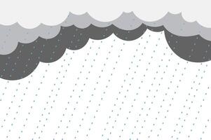 illustration of dark gray rain clouds with heavy rainfall on a black background. The stylized cartoon-style image features layered storm clouds and slanted blue raindrops vector