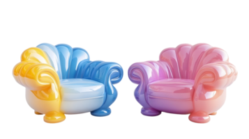 Colorful, stylized, decorative armchairs in a vibrant color scheme isolated on transparent background. png