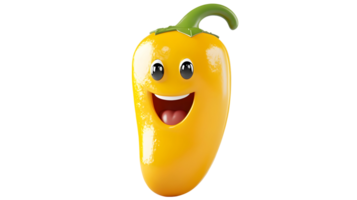 Cheerful yellow pepper with a happy expression, isolated on transparent background. png