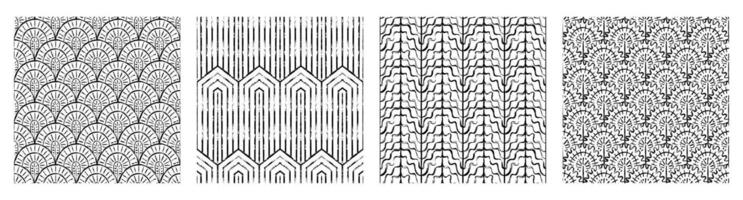 Black Contemporary printable seamless pattern with abstract line, dot, shape brush stroke in black and white colors. Boho background in minimalist style Illustration for wallpaper fabric vector