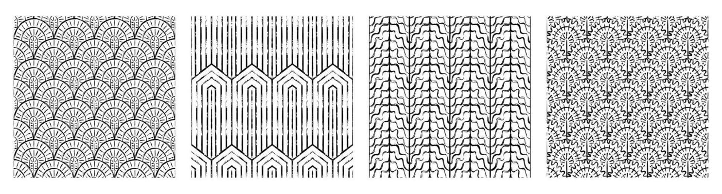 Black Contemporary printable seamless pattern with abstract line, dot, shape brush stroke in black and white colors. Boho background in minimalist style Illustration for wallpaper fabric