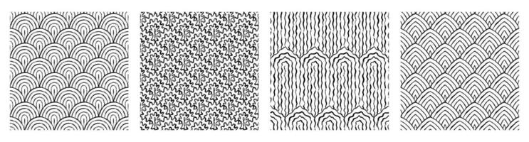 Monochrom Contemporary printable seamless pattern with abstract line, dot, shape brush stroke in black and white colors. Boho background in minimalist style Illustration for wallpaper fabric vector