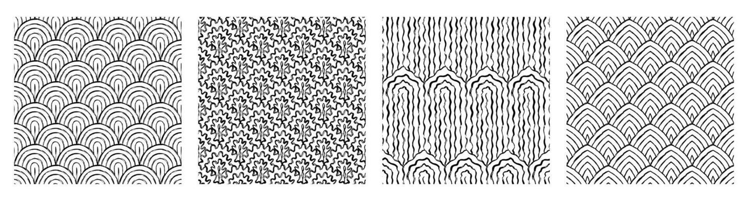 Monochrom Contemporary printable seamless pattern with abstract line, dot, shape brush stroke in black and white colors. Boho background in minimalist style Illustration for wallpaper fabric