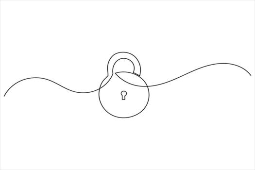 Continuous line style padlock design simple outline art for lock security illustration vector