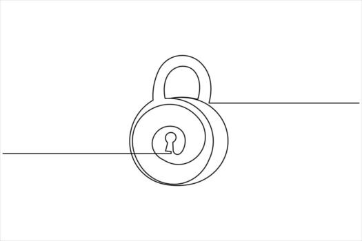 Continuous line drawing lock padlock minimal art showing security privacy concept vector