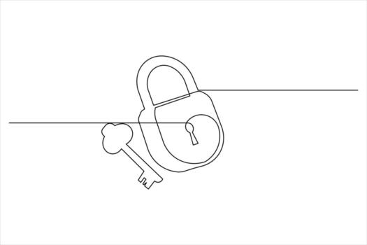 Safety symbol padlock lock in continuous line art style representing online data protection vector