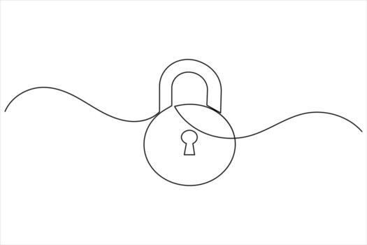 One line privacy padlock lock drawing minimal clean stroke representing access protection vector