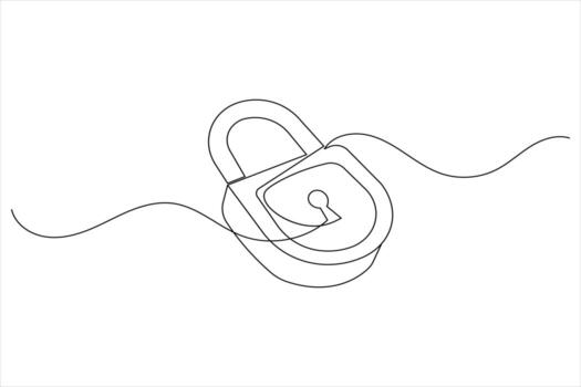 Minimal continuous line padlock lock symbol drawn in elegant modern thin line style vector