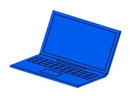 Hand drawn cute cartoon illustration of open laptop. Flat education or study device doodle. Business office workplace icon. Working on computer. Freelance at home pc. Isolated. vector