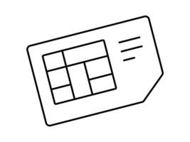 Hand drawn cute outline illustration of sim card. Flat mobile phone network chip line art doodle. Gsm connection. Communication icon or sticker. Phone number service. Isolated. vector