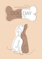 International Dog Day card design with a line art dog silhouette. Minimalistic template with a one-line dog and space for text. vector