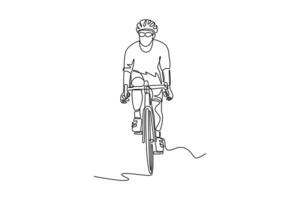 cyclist with helmet. Physical activity concept. Single line draw design. graphic illustration vector