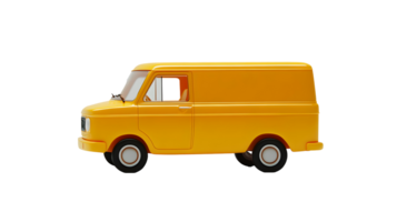 3D rendering of a bright yellow delivery van isolated on transparent background. png