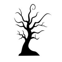 Spooky black silhouette of a twisted, leafless tree on a white background. Great for Halloween themes, horror elements, haunted landscapes, or eerie forest designs vector