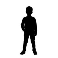 Silhouette of a standing young boy on white background. Child profile ideal for education, identity, childhood, or conceptual themes vector