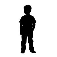 Silhouette of a young boy standing with arms at his sides, facing forward. Minimalist perfect for educational, parenting, or children-related design themes vector