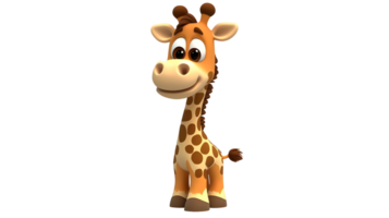 Animated giraffe character isolated on transparent background. png