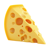 Close-up view of a wedge of swiss cheese isolated on transparent background. png