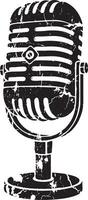 Vintage radio microphone retro stencil illustration stamp with distressed grunge texture vector