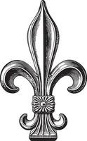 Illustration of a classic fleur de lis ornament in vintage stipple engraving style isolated vector