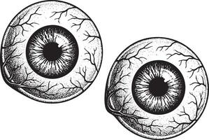Illustration of two eyeballs in vintage stipple engraving style isolated vector