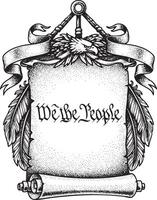 Vintage engraved hanging scroll with we the people ink ribbons and eagle feathers vector