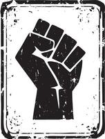 Raised fist graphic stencil stamp in distressed grunge style isolated vector