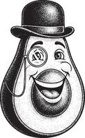 Whimsical avocado character wearing a top hat and monocle silhouette vector