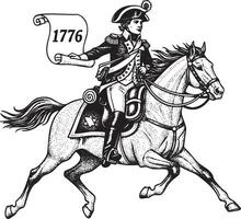 Vintage Stipple Engraving of 1776 Military Courier on Horseback Carrying Declaration Dispatch vector