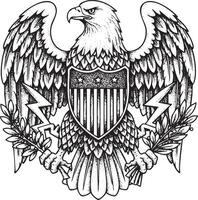 Vintage engraved bald eagle with lightning bolts and olive branches vector