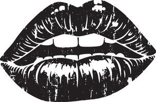 Lips retro stencil illustration stamps with distressed grunge texture isolated vector