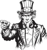 Uncle sam pointing finger with stars and stripes hat silhouette vector