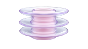 Stacked translucent dishes with vibrant pink accents isolated on transparent background. png