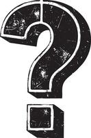 Three-dimensional question mark retro stencil illustration stamp with distressed grunge texture vector