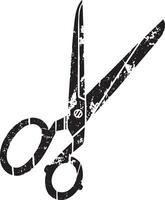 Scissors retro stencil illustration stamp with distressed grunge texture isolated vector