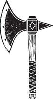 Medieval battle axe retro stencil illustration with distressed grunge texture vector