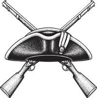 Vintage engraved crossed muskets with colonial liberty cap vector