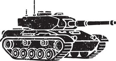 Generic military tank retro stencil illustration stamp with distressed grunge texture vector